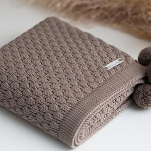 Knitted Merino Wool Blanket &quot;Cocoa&quot;, Newborn Baby Honeycomb blanket, Handmade Warm Soft Baby Stroller Blanket, Personalized Baby Shower Gift