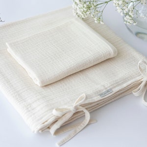 Baby Bedding Set Natural Organic Muslin, Duvet Cover Pillow Case Cover, Newborn Baby Handmade Bedding, Custom Sizes Toddler and Kids Bedding