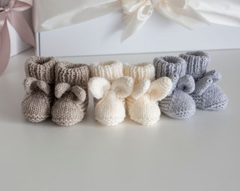 Hand Knitted Wool Baby Booties &quot;Bunny ears&quot; Crib Shoes, Baby Shower Present, Gift, Warm and Soft Newborn Booties, 0-6 Months or 6-12 Months