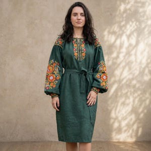 sachin and babi light blue dress Emerald Green Dress Floral Casual Dress With Sleeves Green Floral Smocked  Triple Front Tie Midi Dress main image 1