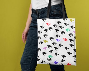 Black Sparrow Animal Portrayal Handbag Craft Poker Spade Canvas Bag Shopping Tote