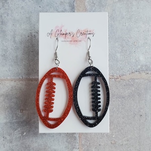 Red & Black Glitter Acrylic Football Game Day Earrings, Football Earrings, Acrylic Football Earrings, Football Mom, School Spirit Earring