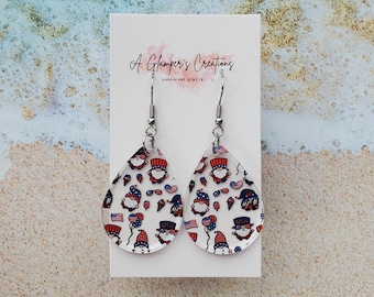 Patriotic Gnomes Acrylic Teardrop Earrings, 4th of July Earrings, Summer Earrings, Patriotic Earrings, Gnome Earrings, Acrylic Teardrops