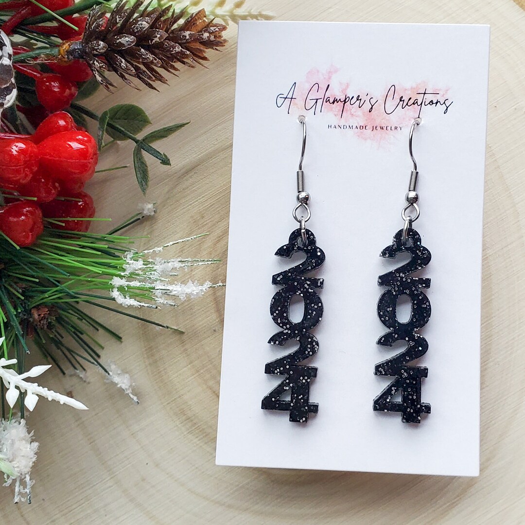 2024 New Year's Eve Earrings Black New Years Earrings Etsy