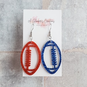 Red & Blue Glitter Acrylic Football Game Day Earrings, Football Earrings, Acrylic Football Earrings, Football Mom, School Spirit Earring
