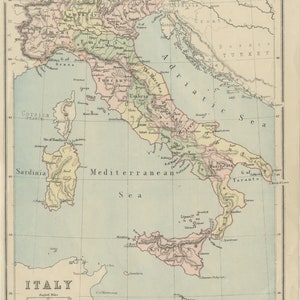 Tirage vintage original - Carte - Italie - c 1888