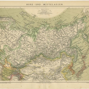 Original Vintage Print - Nord- und Zentralasien - Brockhaus - Karte - 1890er Jahre - Nord- und MittelAsien