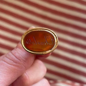 antique seal “charlotte” carved intaglio carnelian.