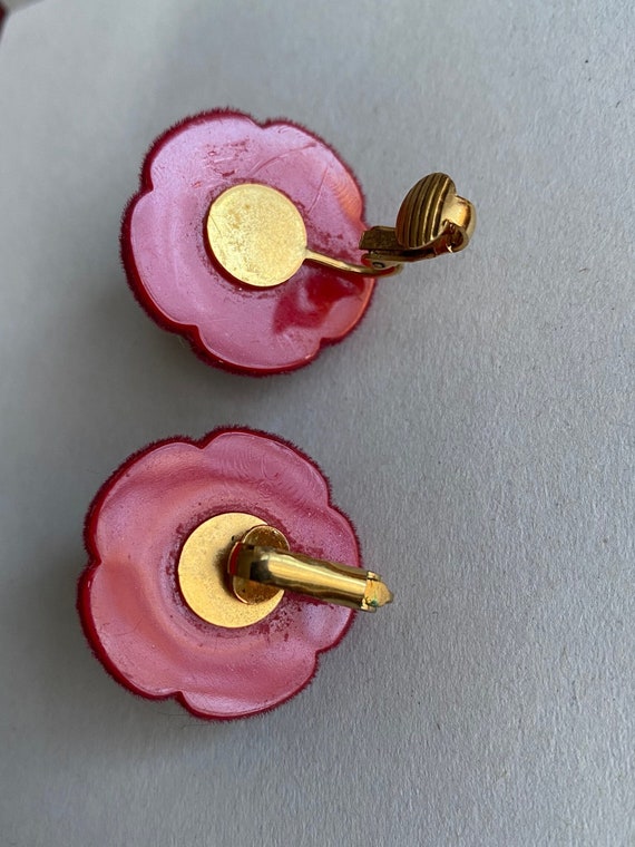 Boucles D'oreilles Clips Vintage Années 70 - Fleurs Rouges En Plastique, Style Rétro