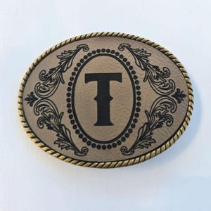 Custom Monogram Leatherette Belt Buckle – Father&#39;s Day - Antique Brass Finish