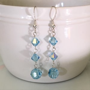 Aquamarine Crystal & Sterling Silver Long Drop Earrings