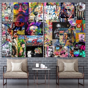 Graffiti canvas Modern graffiti art Collage print wall art Colorful wall art Graffiti wall art Collage wall prints Street art canvas