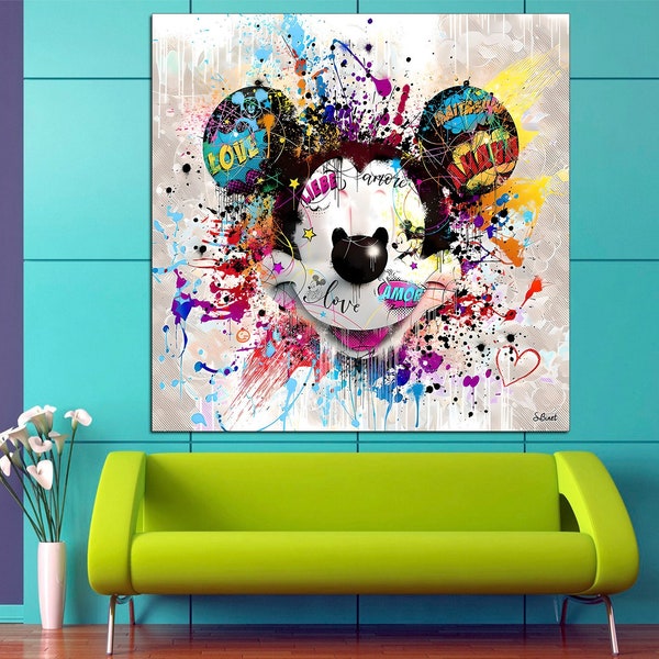 Mickey wall art Stylish miki Mister Brainwash Banksy print Multi-panel canvas Large modern art