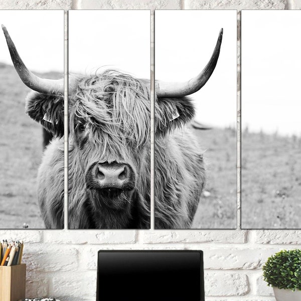 Buffalo on canvas Cow decor Farm animal decor Texas home decor Kitchen wall art Cow print Farmer gift Multi-panel canvas Canvas art print