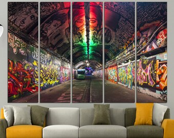London Graffiti Tunnel Canvas Print, Modern Wall Art
