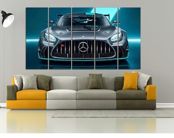 Tableau Mural Toile Mercedes AMG GT - Tirage D'art Panorama Voiture De Course - Déco Moderne