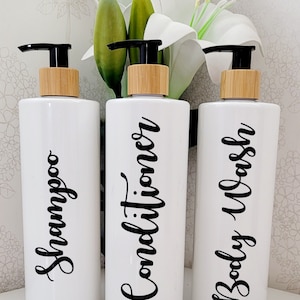Set von 3 Badezimmer Bambus Pumpflaschen/Shampoo/Conditioner/Duschgel 500ml PET Pumpflaschen