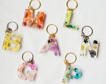 Initial Resin Keyring: Handmade Dried Flower Letter Keychain