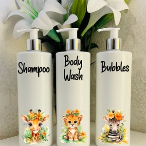 White Bathroom / Baby /Children’s Refillable Dispenser Pump Bottles 500ml- Shampoo, Bubbles, Body Wash