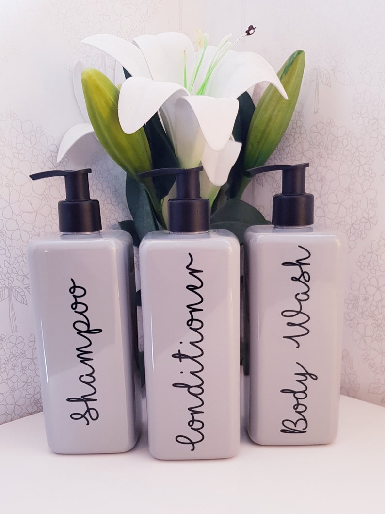 Set of 3 Square Bathroom Pump Bottles/shampoo/conditioner/body | Etsy