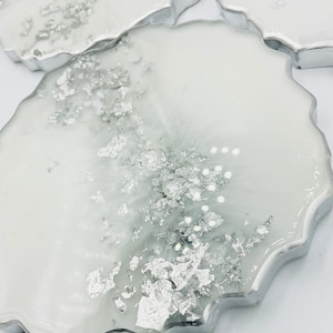 White and Silver Resin Coasters/gift/housewarming gift/wedding present/home décor