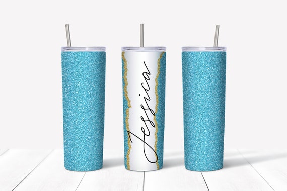 Blue Glitter 20oz Tumbler: Personalised Stainless Steel Travel Mug