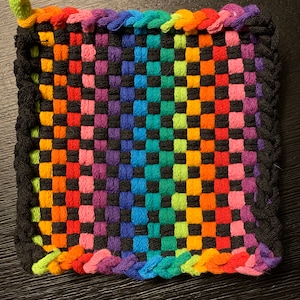 RAINBOW Handmade Potholder, Woven Trivet, Rainbow Kitchenware, Bridal Shower Kitchen Gift, Farmhouse Housewarming Handmade Gift, Chef Gift