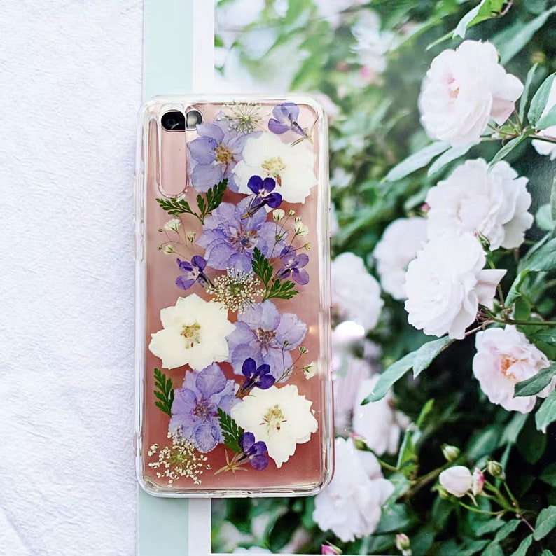 purple pressed real dried flowers phone case cute phone case pressed flowers pretty phone case perfect gift for her IPhone10 11