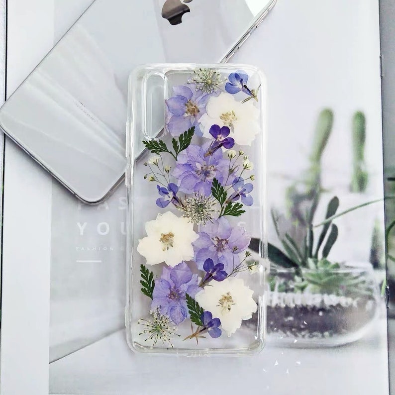 purple pressed real dried flowers phone case cute phone case pressed flowers pretty phone case perfect gift for her IPhone10 11