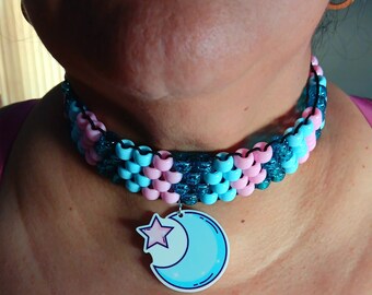 Moon Kandi Choker - Scene Pastel Goth Cutecore Rave Festival Scenecore Kawaii Decora Beaded Bead Necklace Choker