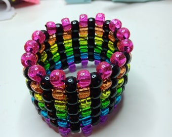 Rainbow Kandi Cuff - Glitter Scene Emo Queen Kid Scenecore Y2K 2000s Beaded Bracelet Jewelry