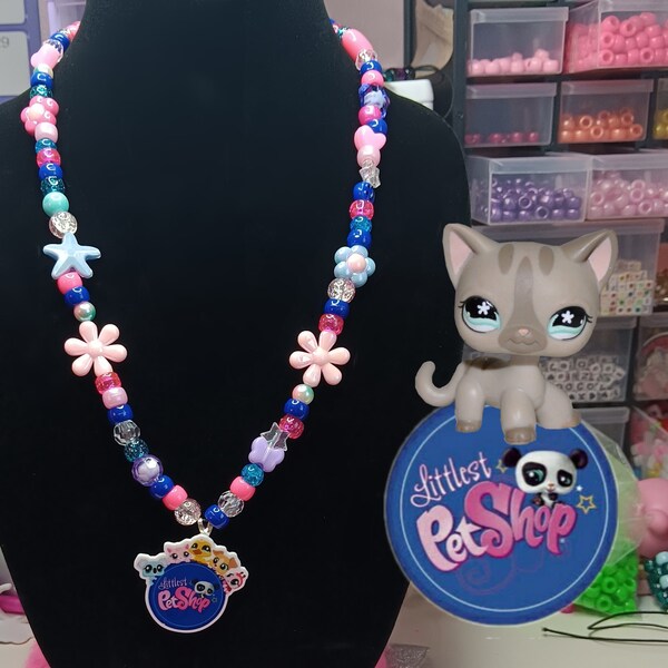 LPS Necklace - Littlest Pet Shop Kandi Scene Emo 2000s 2010s Y2K Beaded Rave Festival Jewelry