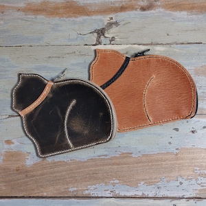 Porte cartes /chat / cuir / marron /noir/ Tête de chat / kawaii/ France/ fait main/