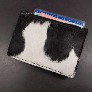Portefeuilles compact / porte carte / porte monnaie / Femme / noir/ peau de vache avec poils/ Cadeau/