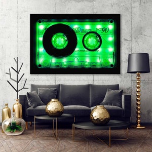 Music Cassette Print, Music Art, Music Disc Art, Emerald Decor Canvas, Musical Decor Wall, Musical Interior, DJ Gift, Green Disk Wall Art