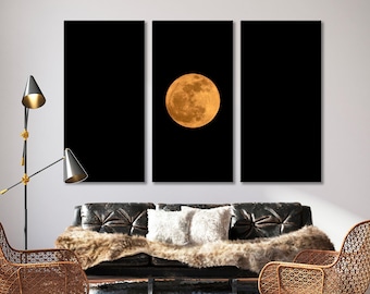 Full Moon Canvas Print, Black Sky, Space Decor