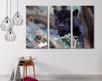 Impresión en lienzo de pantera negra, arte mural de animales y naturaleza