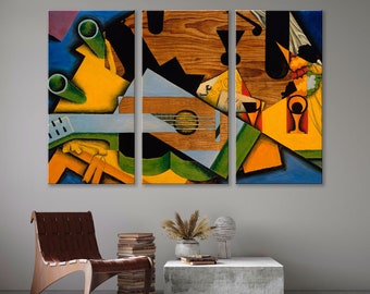 Spanish Cubism Painting Art, 5 Panels Wall, Cubism Printable, Cubism Canvas, Cubism Wall Art, Paris Canvas, Abstraction Art, Abstract GUITAR