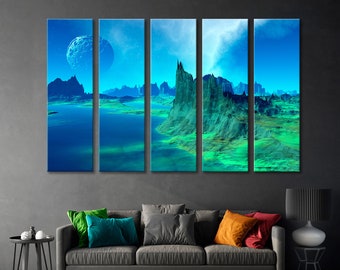Fantasy Landscape Canvas Art, Mountain Seascape Wall Decor