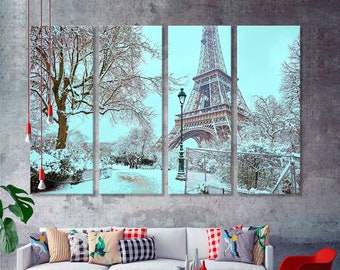 Street Paris Wall Print, Eiffel Tower WallArt, Eiffel Tower Print Decor, Paris Canvas Art, Room Girl Canvas Art, Blue Wall Art,Blue Decor