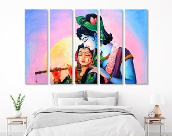 Radha Krishna  Print Art, Radha Krishna Wall Art, Radha Krishna Art Wall, 5 Panels Wall Canvas, 5 Panels Printable Art, India Canvas Art