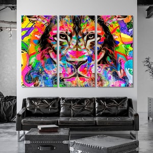 抽象的なライオンヘッドキャンバスアート、ライオンヘッドウォールアート、3パネルキャンバスアート、ライオンの大きな壁、ライオンヘッド印刷可能な壁、ライオンヘッドプリントアート