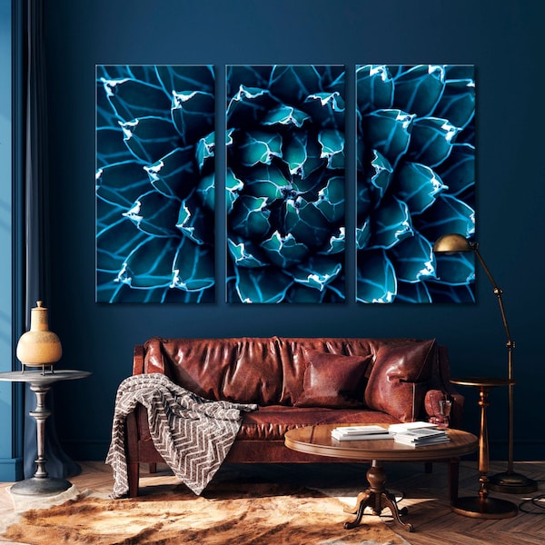 Agave Wall Print, Dark Blue Flower Close up Decor Wall, Blue Canvas Art, Blue Decor Print, Flora Wall Art, Nature Wall Art, Agave Canvas Art