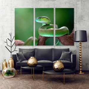 White-lipped Pit Viper Canvas, Pit Viper Canvas, Pit Viper Wall, Green Decor Wall, Green Background Wall, Snake Decor Canvas, Snake Canvas