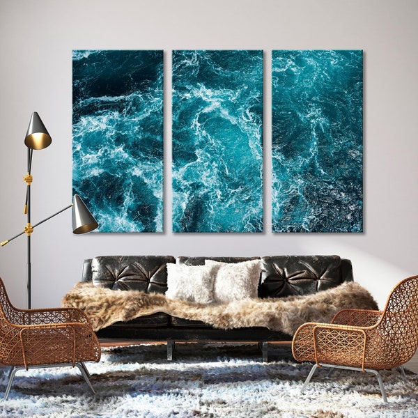 Ocean Wave Leinwanddruck, Stürmisches Blau Meer, Wandkunst