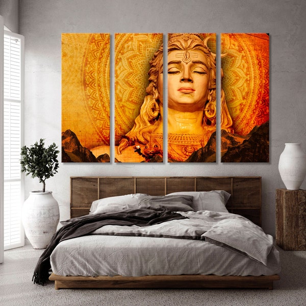 Lord Shiva Print Art, Lord Shiva Canvas Art, Lord Shiva Large Art, 4 Panels Poster, God Shiva Canvas, God Shiv Wall Art, God Shiv Large Wall