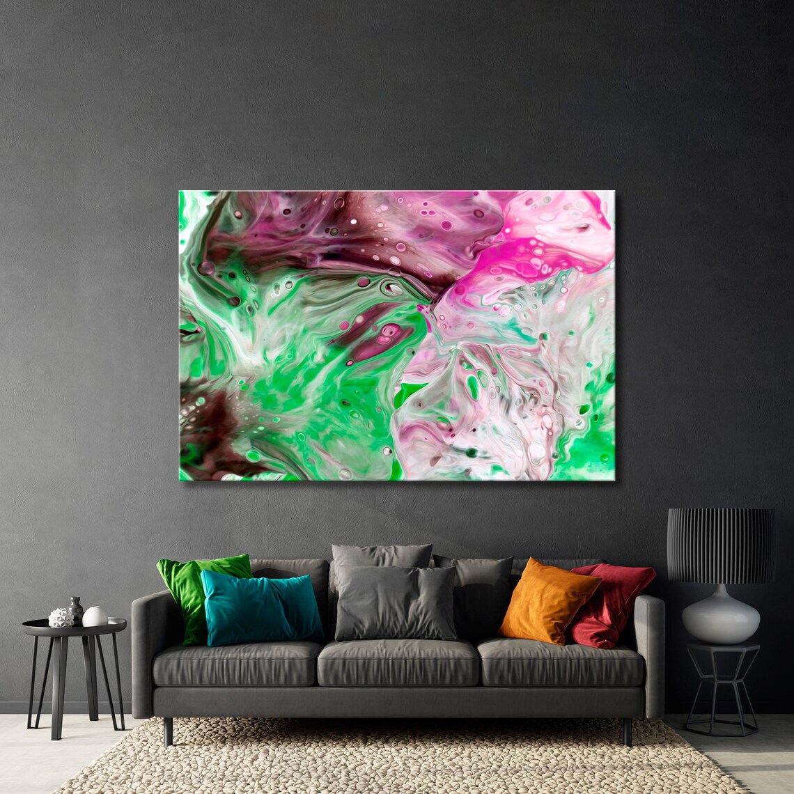 Abstraction Canvas Art Color Background Wall Art Pink Green Etsy UK
