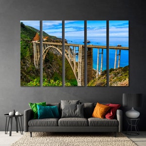 Historic Bixby Bridge Wall Print, Bridge Canvas Art, California Canvas Print Art, Architecture Wall Art, California  Decor Wall,Blue WallArt