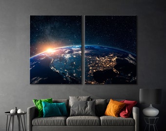 Planet Earth Night Canvas Art, 3 Panel Space Print