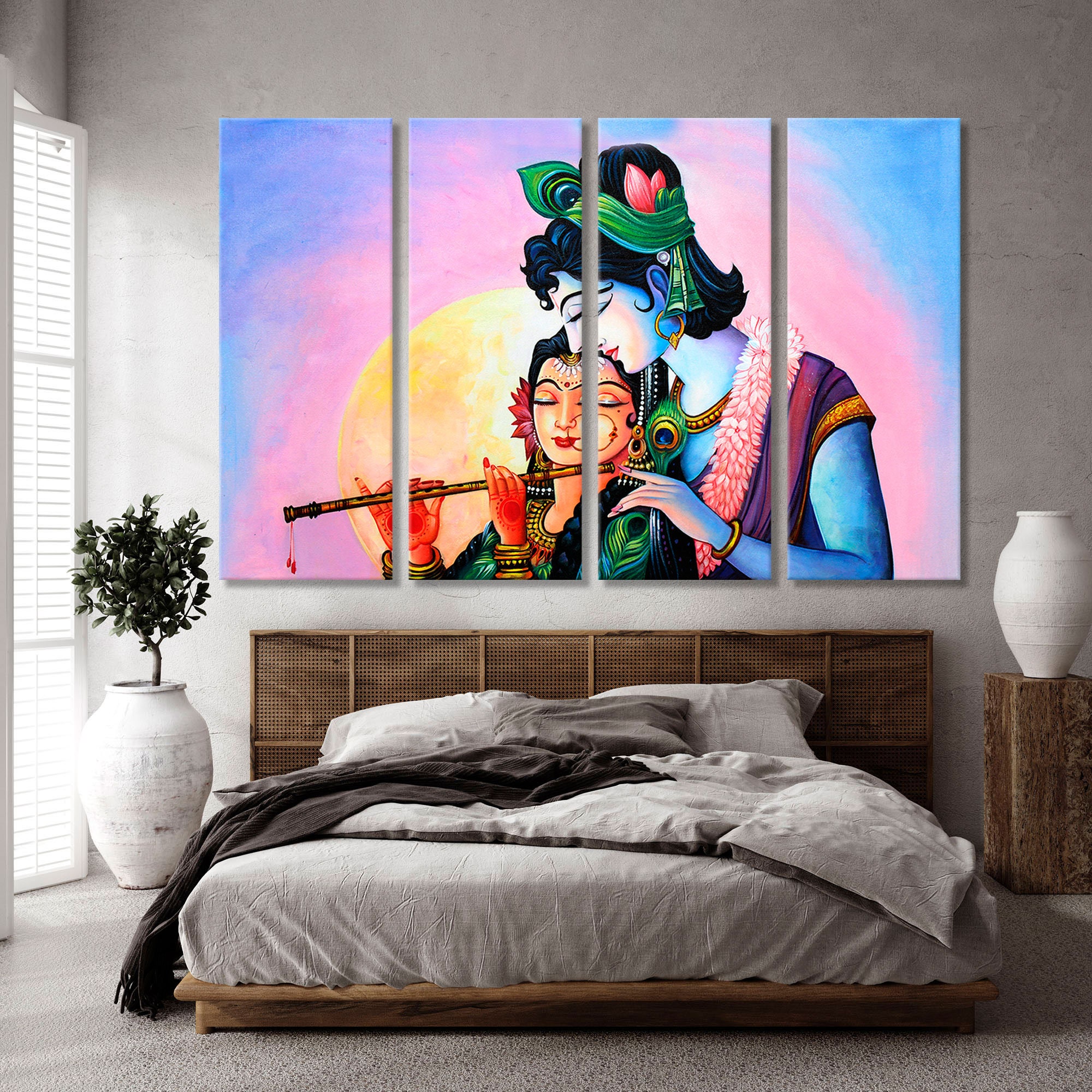 Radha Krishna Canvas Art Print, 5 Panel Hindu Art, India Wall Decor - Etsy